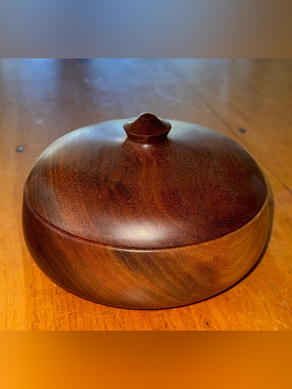 Handmade Wood Turned Lidded Walnut Bowl Box Round